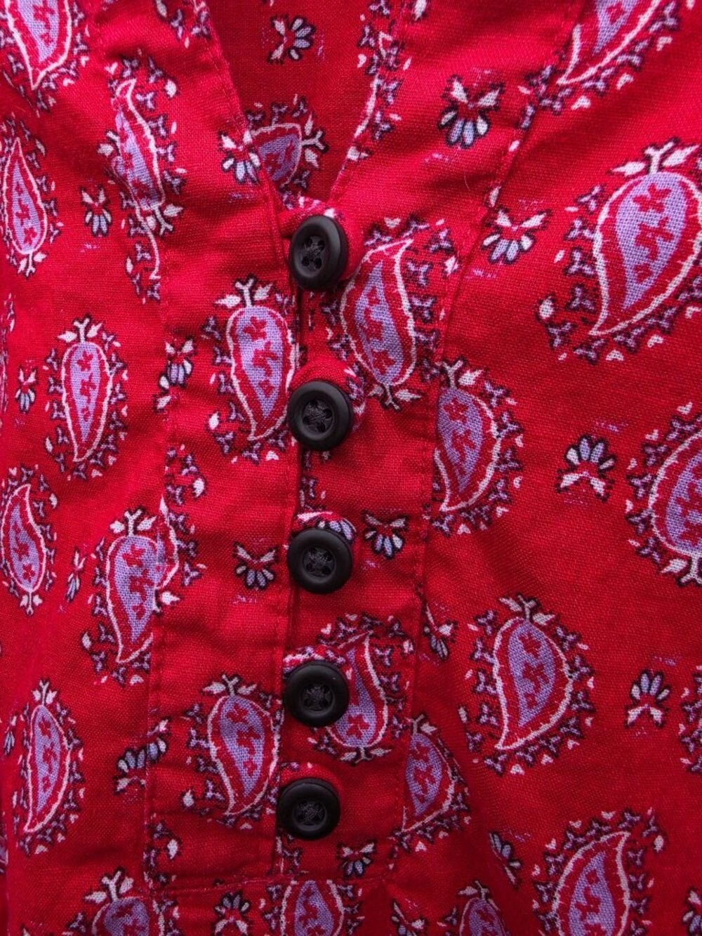 Duluth Trading Co Hemp Cotton Paisley Tunic L Red Boho Collarless Henley Blouse - Picture 8 of 10